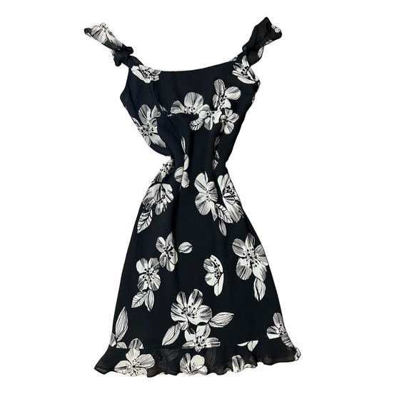 Vintage Kelly and Diane Silk Mini Dress Black White Beaded Floral Size 2 - Picture 1 of 7